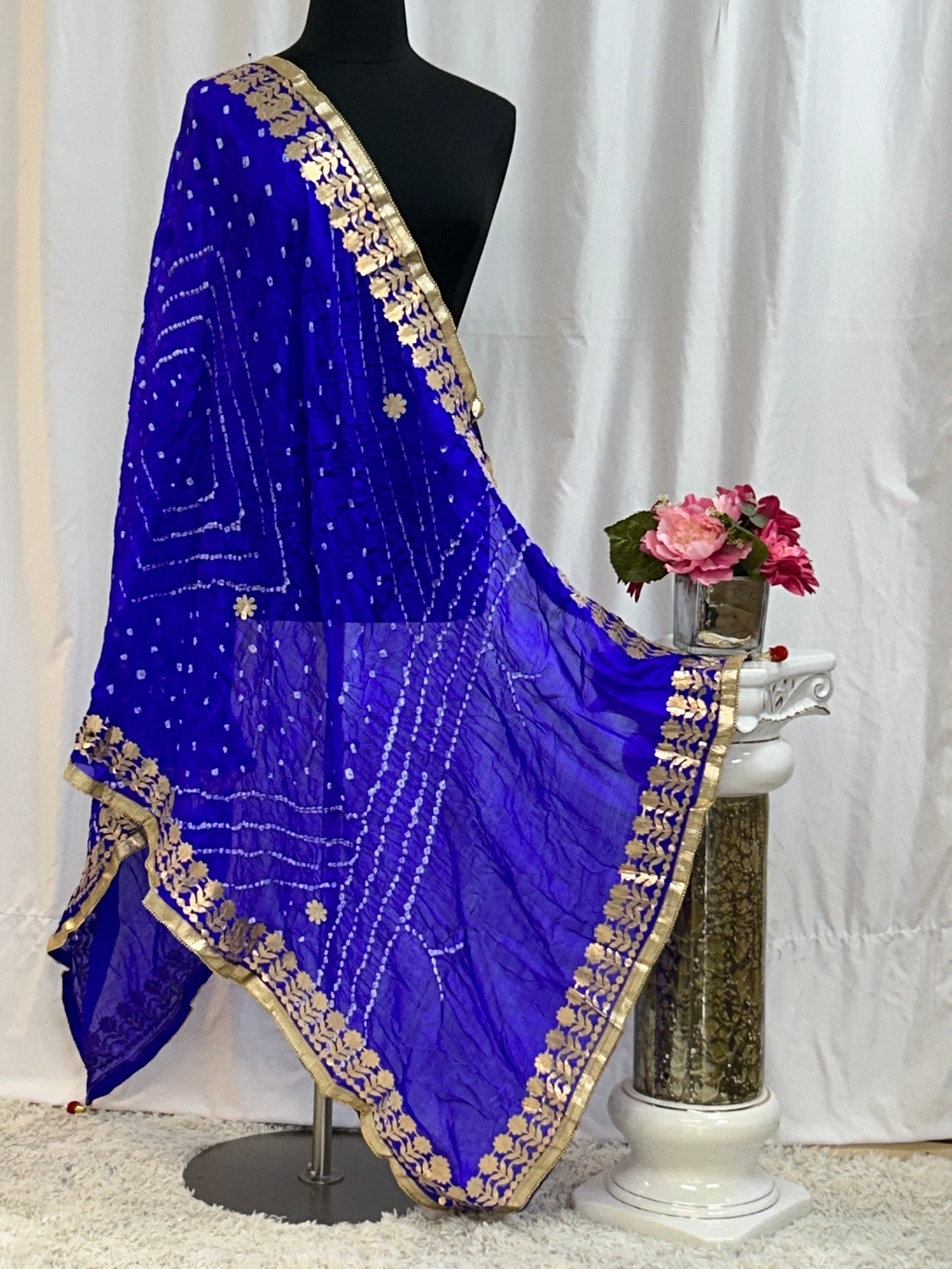 Blue Bandhani dupatta: gota Patti