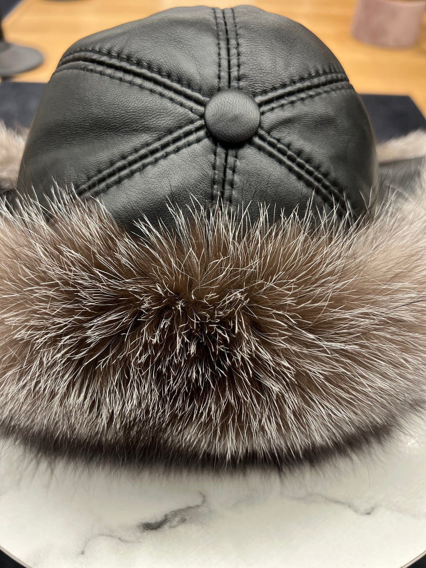 Genuine Silver Fox Fur Genuine Leather Hat