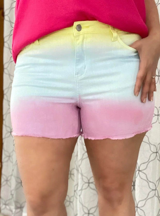 Judy Blue Ombre Rainbow Shorts (M) - Concordia Style Boutique