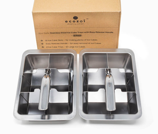 Ecozoi Stainless Steel Ice Cube Trays with Easy Release, 2 Pack, 12 Large Cubes - Concordia Style Boutique