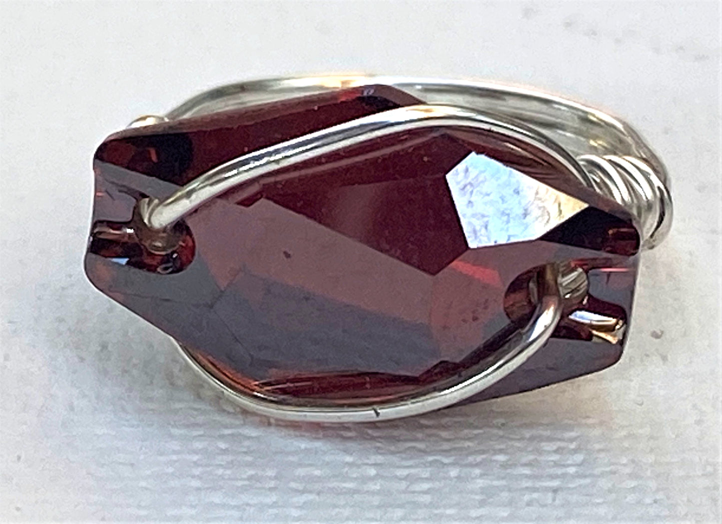 Ruby Crystal Hexagon Ring Sterling Silver