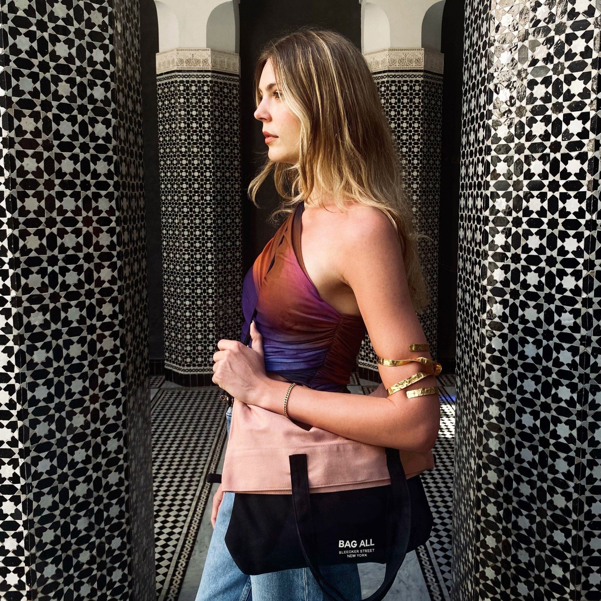 3 Way Tote, Cross body, Hand held, Folded, Pink/Black, New York - Concordia Style Boutique