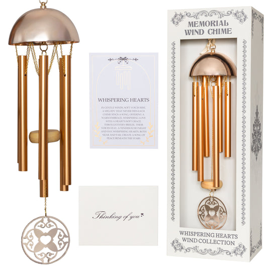 15” Wind Chime with Gift Box – Whispering Hearts™ Collection – Warm Gold Aluminum with Personalizable Heart Charm - Concordia Style Boutique