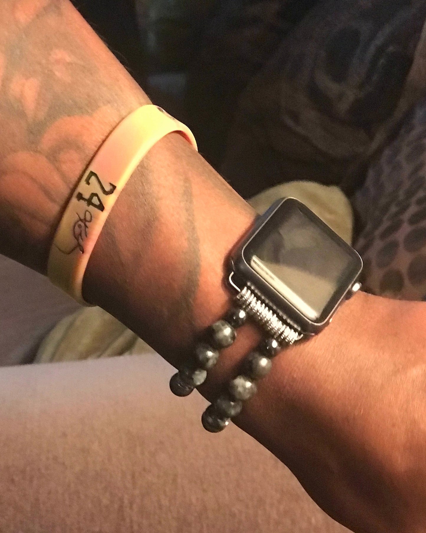 Mens Black Labradorite-Matte Hemitite Band for Apple Watch