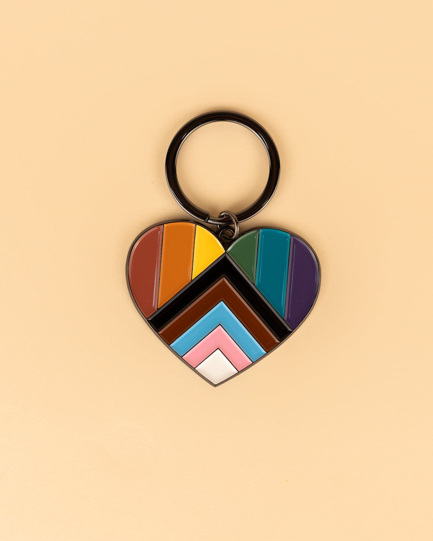 Progressive Pride Heart Enamel Keychain