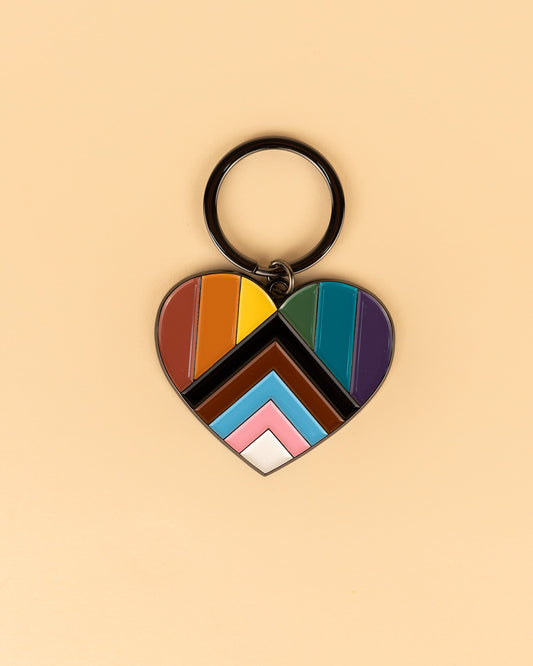 Progressive Pride Heart Enamel Keychain