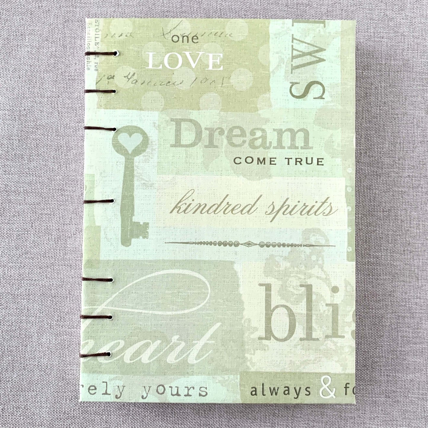 Green Inspirational Words - A6 - Dot Grid - Coptic Bound - Fountain Pen Notebook - Handmade Journal