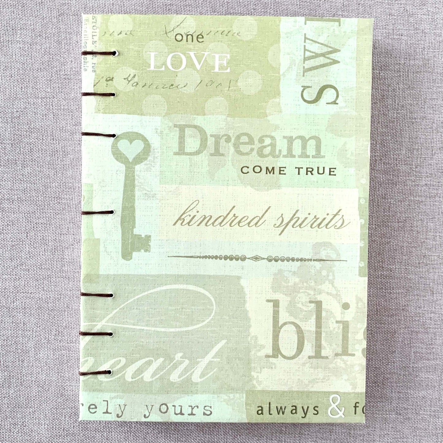 Green Inspirational Words - A6 - Dot Grid - Coptic Bound - Fountain Pen Notebook - Handmade Journal