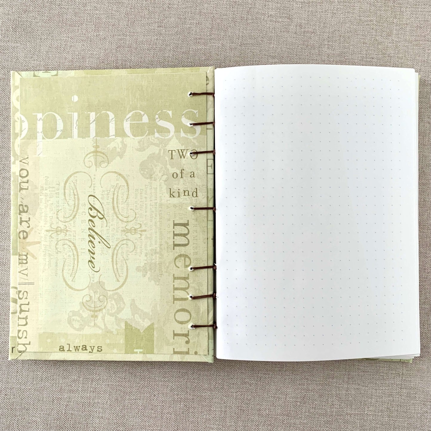 Green Inspirational Words - A6 - Dot Grid - Coptic Bound - Fountain Pen Notebook - Handmade Journal