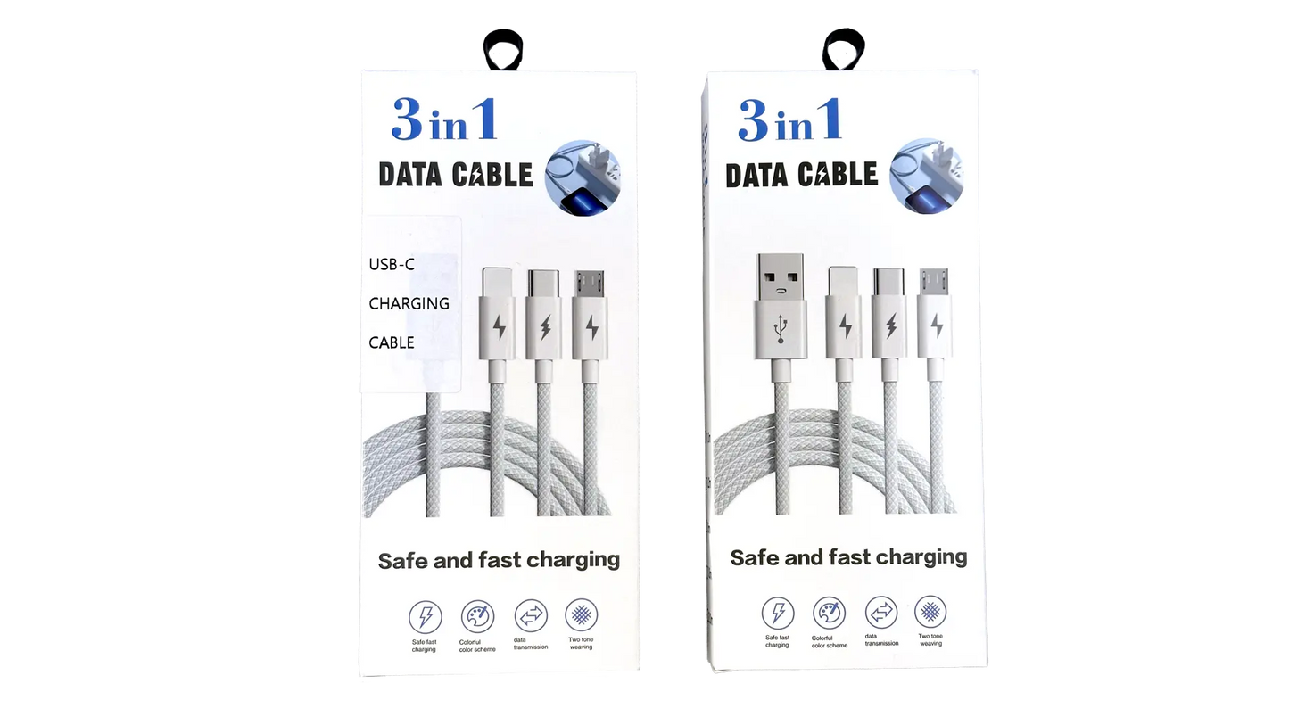 3-in-1 Braided USB Charging Cable | Lightning • Micro-USB • USB-C | Choose USB-A or USB-C Input