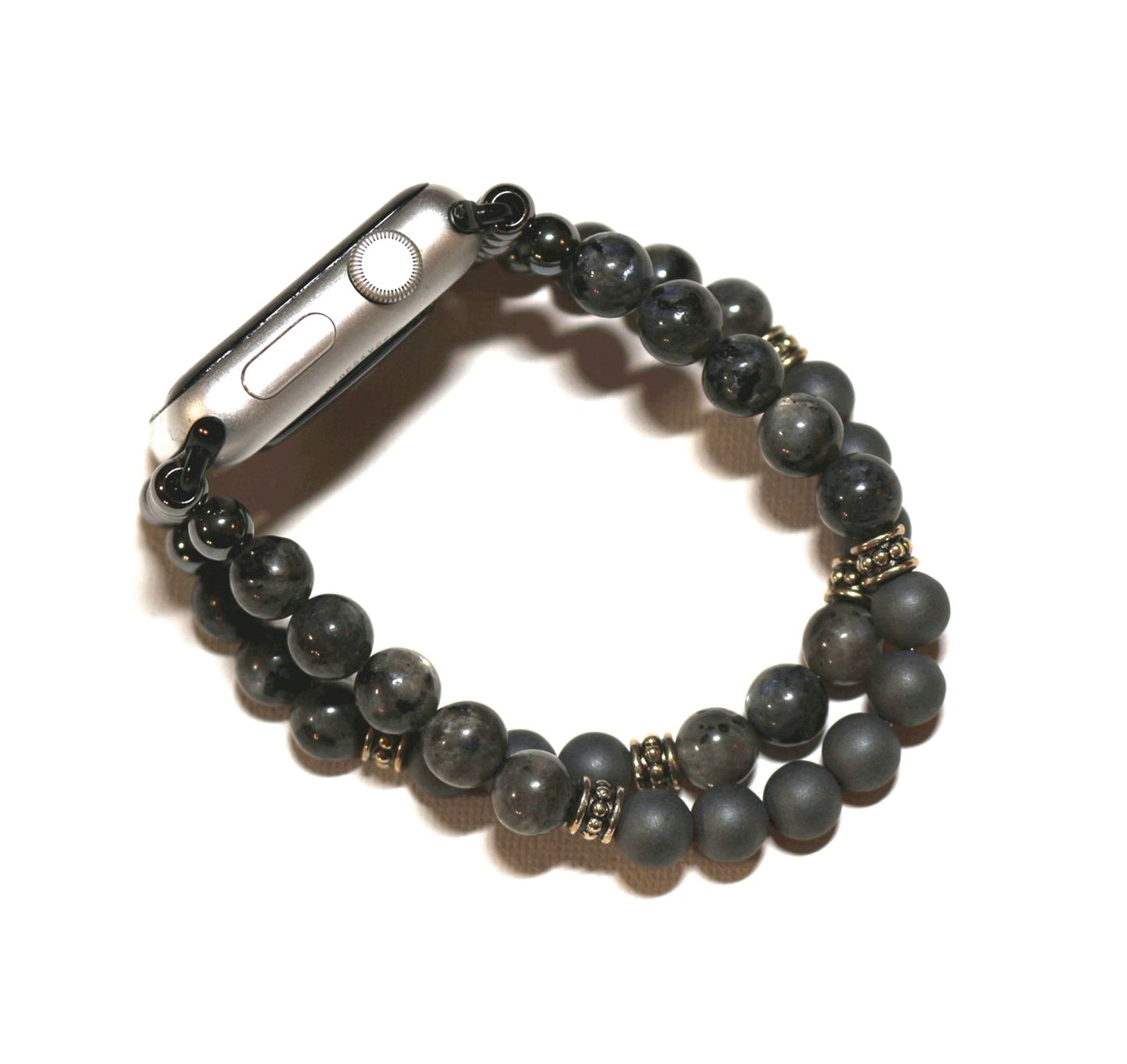 Mens Black Labradorite-Matte Hemitite Band for Apple Watch