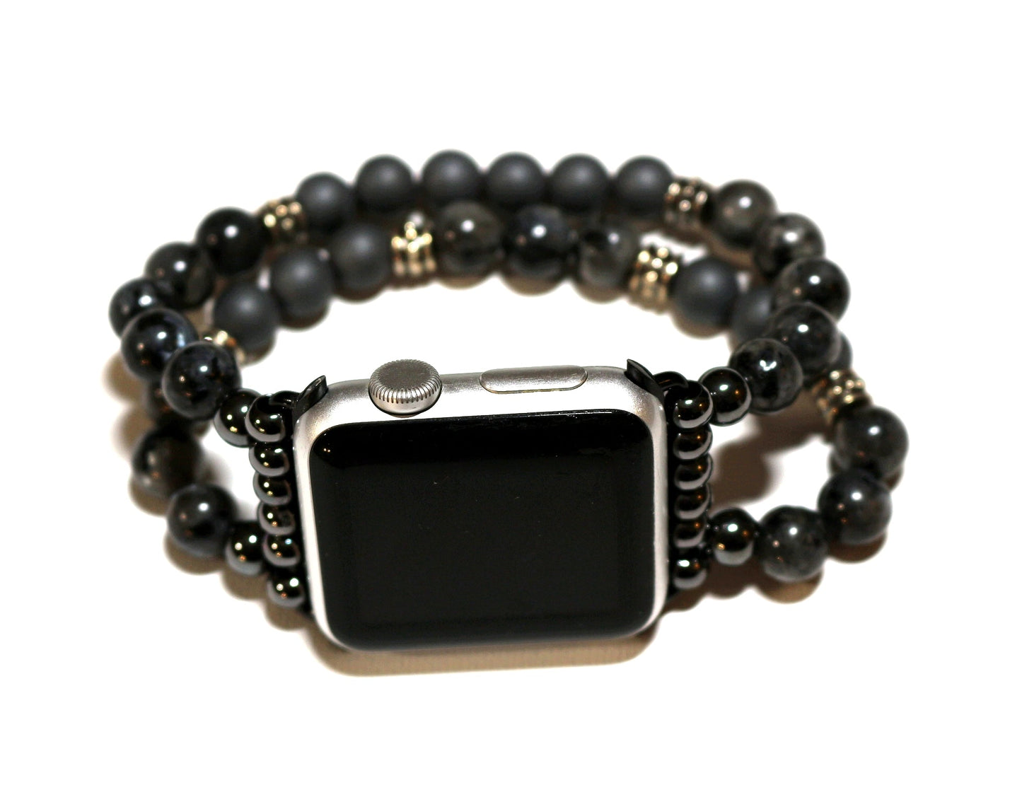 Mens Black Labradorite-Matte Hemitite Band for Apple Watch