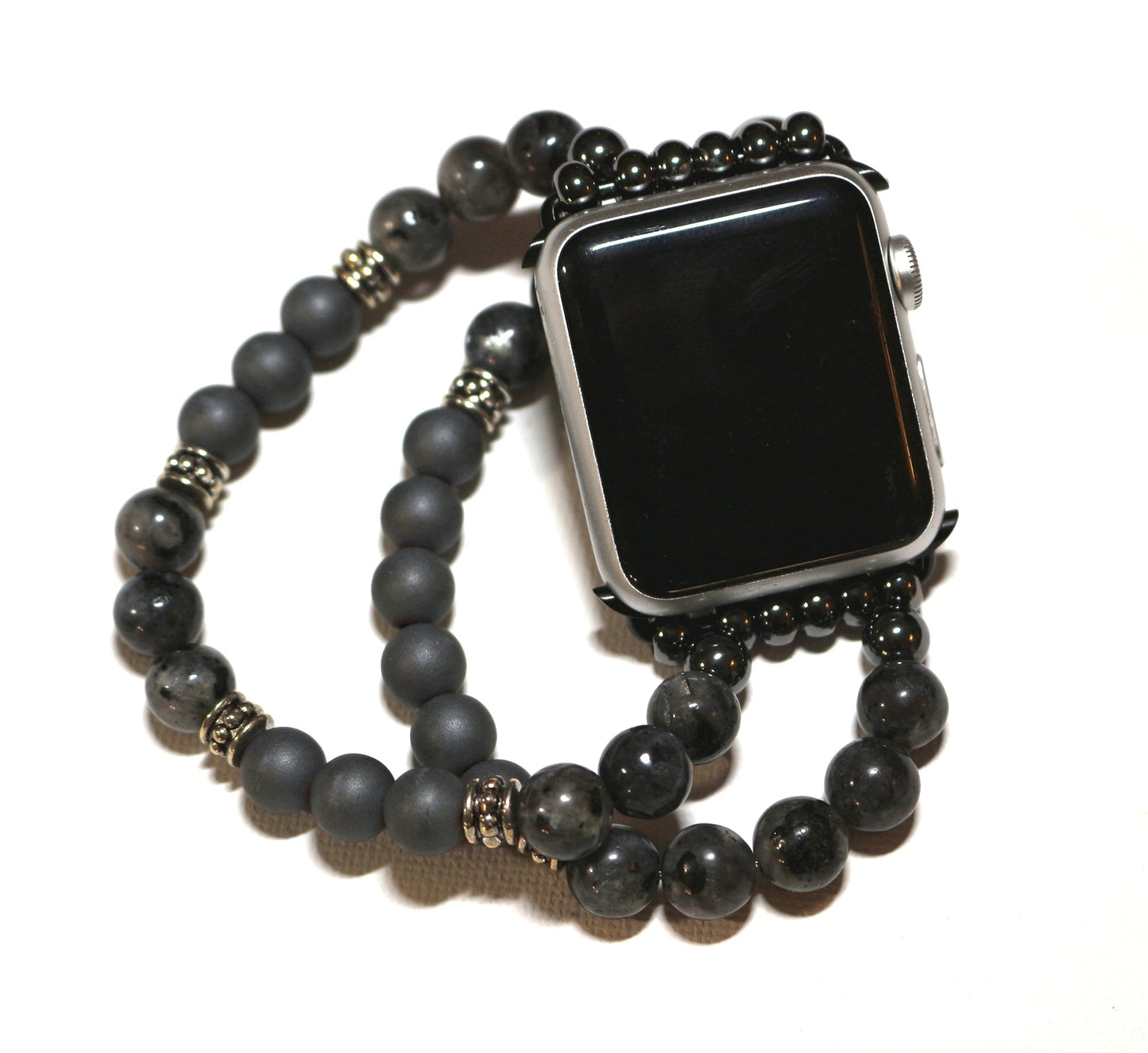 Mens Black Labradorite-Matte Hemitite Band for Apple Watch