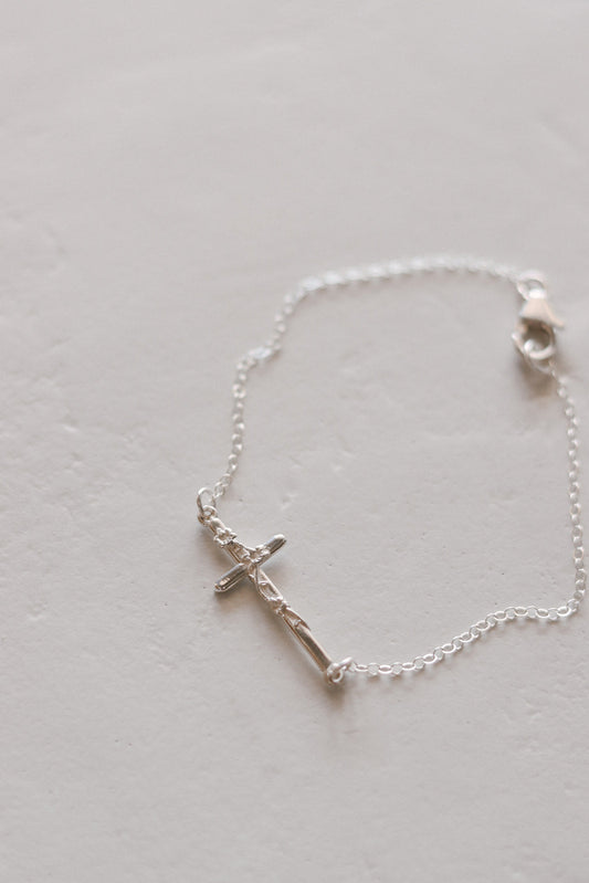St. Joseph Lily Cross Bracelet in Silver