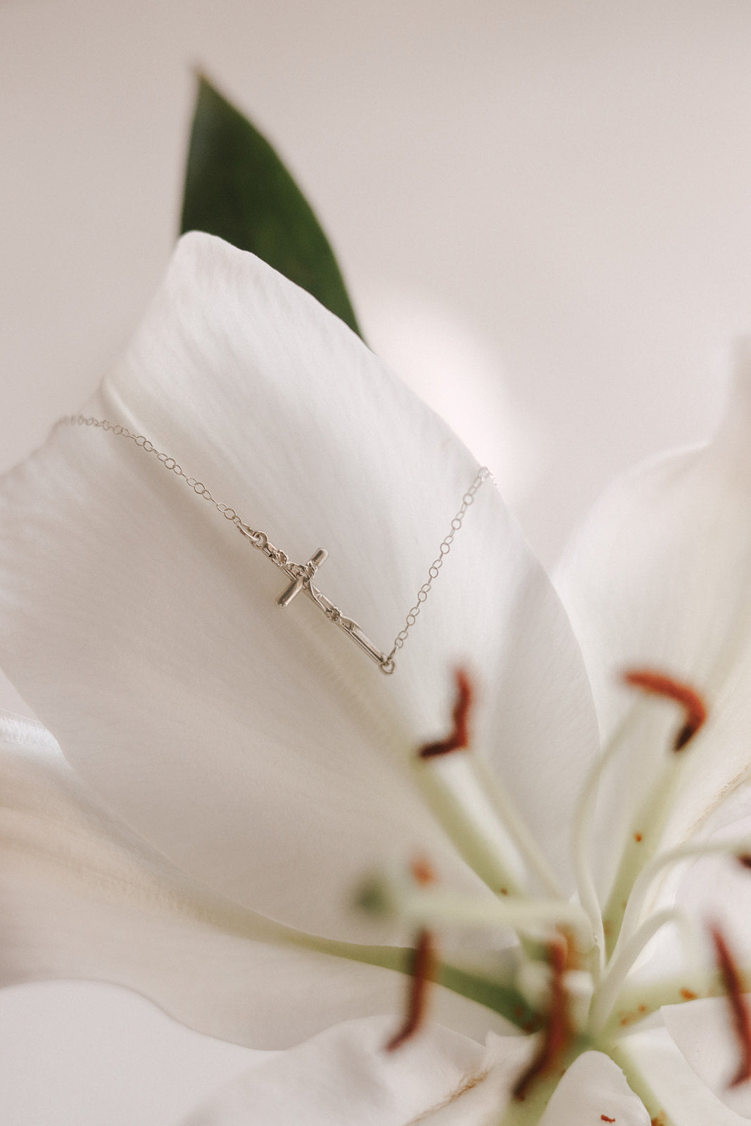 St. Joseph Lily Cross Bracelet in Silver