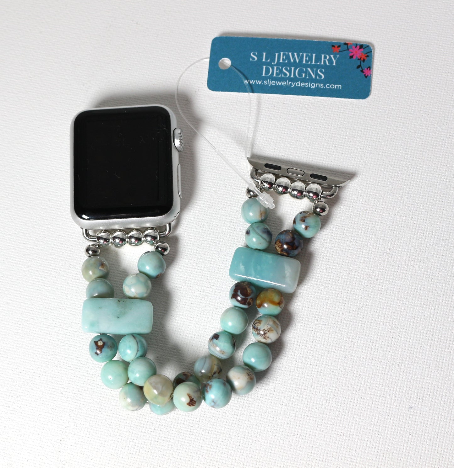 Enameled Agate & Amazonite Bracelet Watch Band for Apple Watch