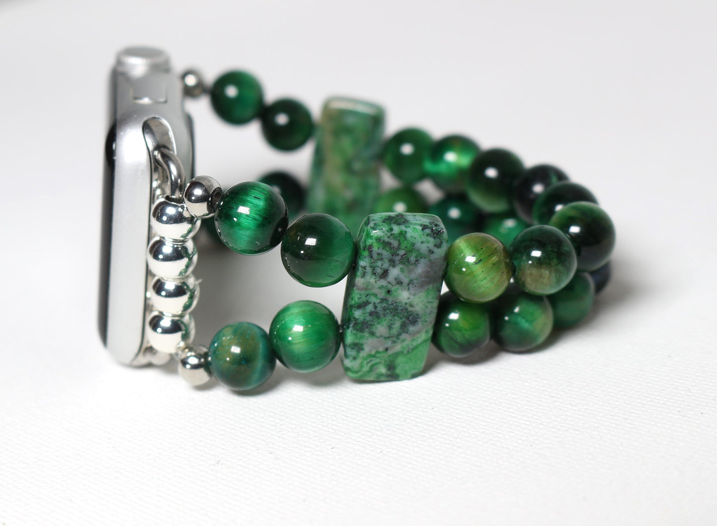 Green Tigers Eye and Crazy Lace Agate Bracelet Watch Band for Apple Watch