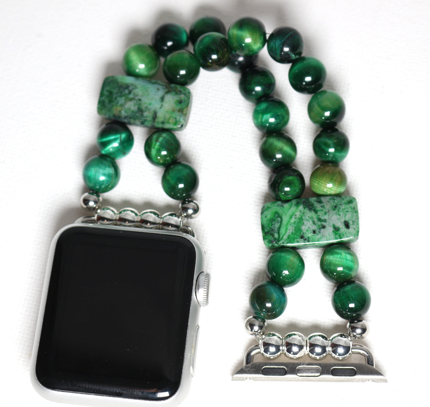 Green Tigers Eye and Crazy Lace Agate Bracelet Watch Band for Apple Watch