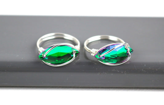 Sterling Silver Purple Vitrail Medium Crystal Navette Wire Wrapped Ring