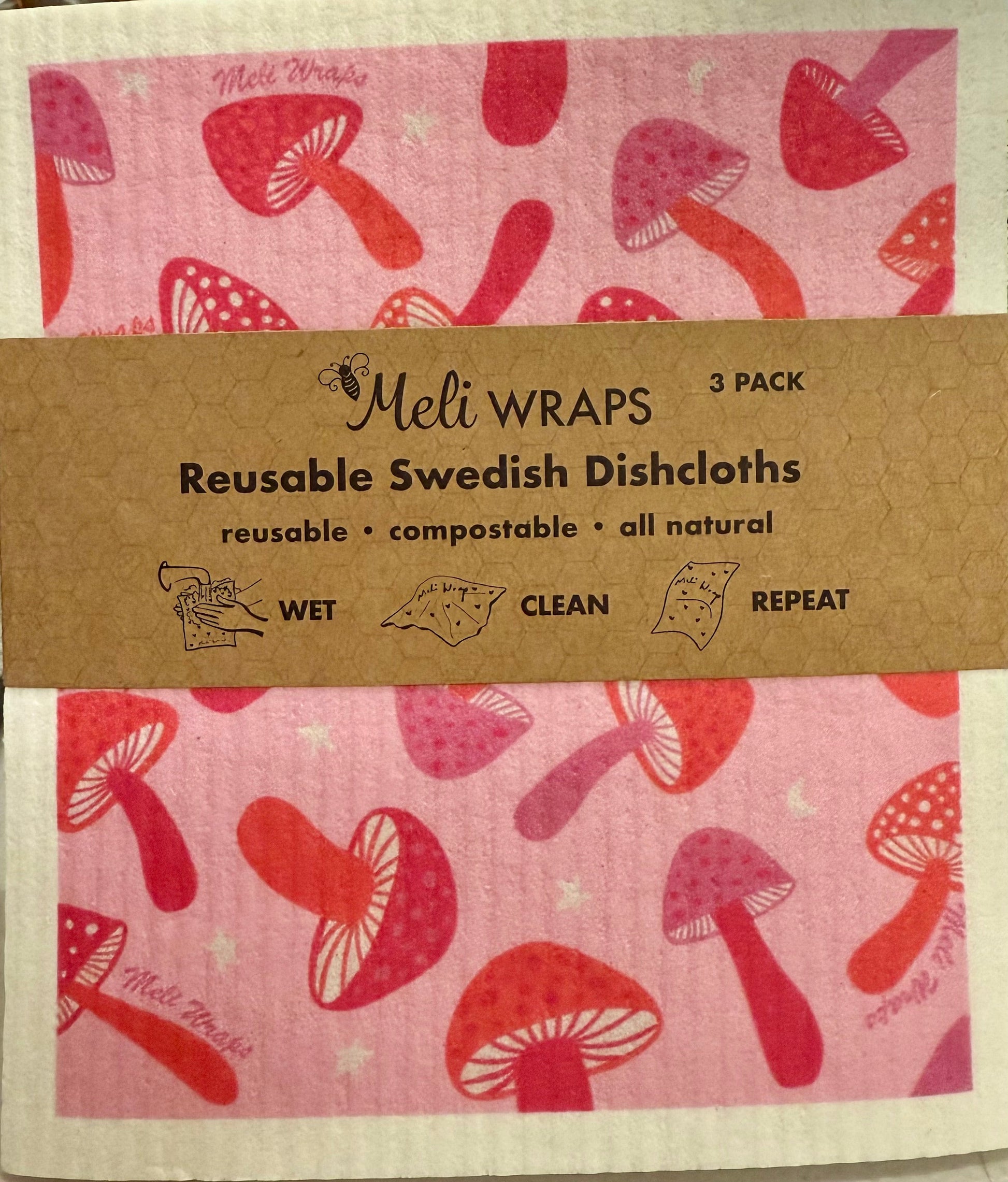 Pink Mushroom Swedish Dish Cloth Set of 3 - Concordia Style Boutique