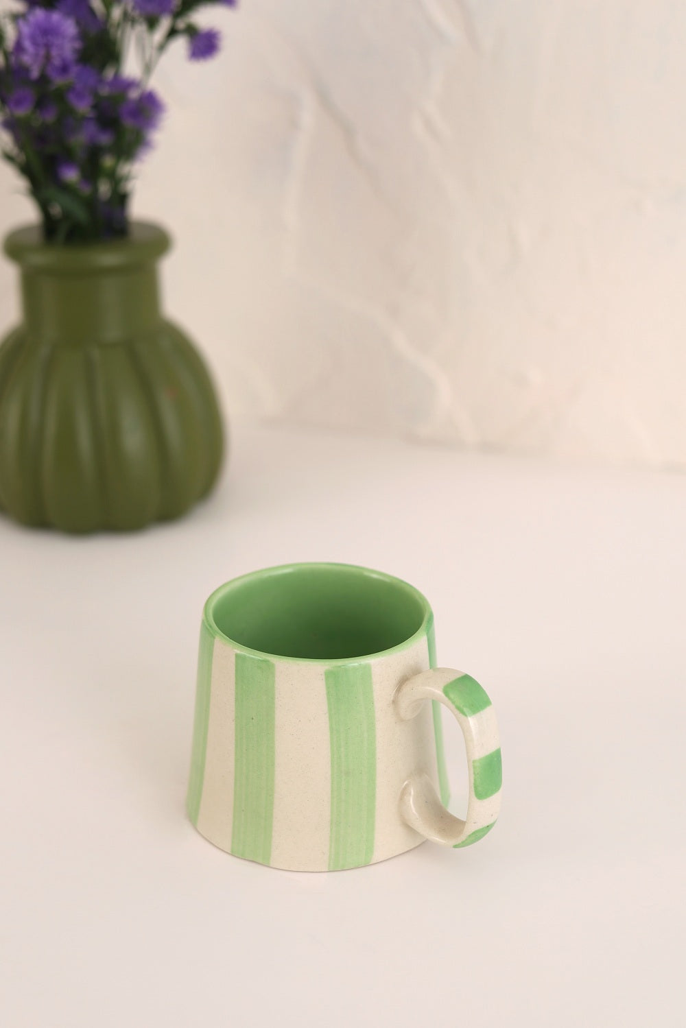Ceramic Green Stripe  Coffee cup- 220ml (SET OF 4)