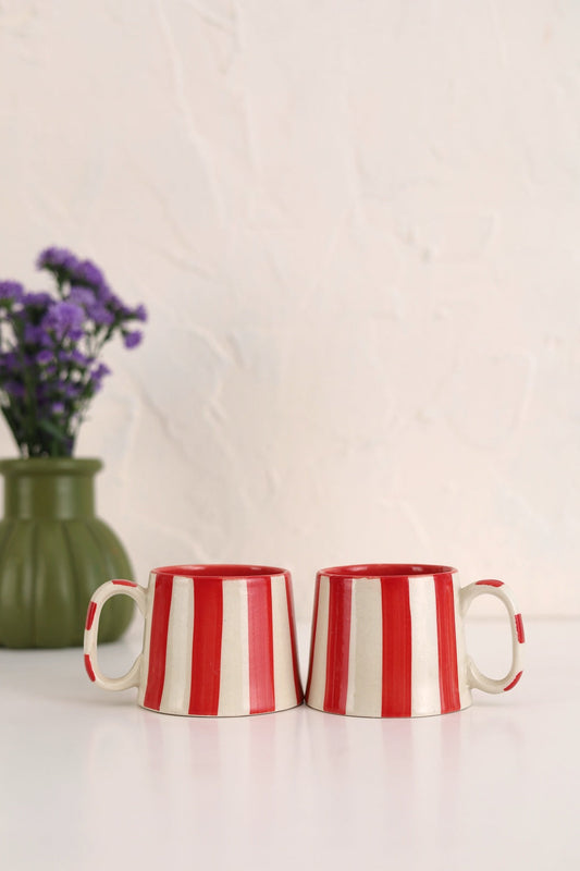 Ceramic Red Stripe  Coffee cup- 220ml (SET OF 4)