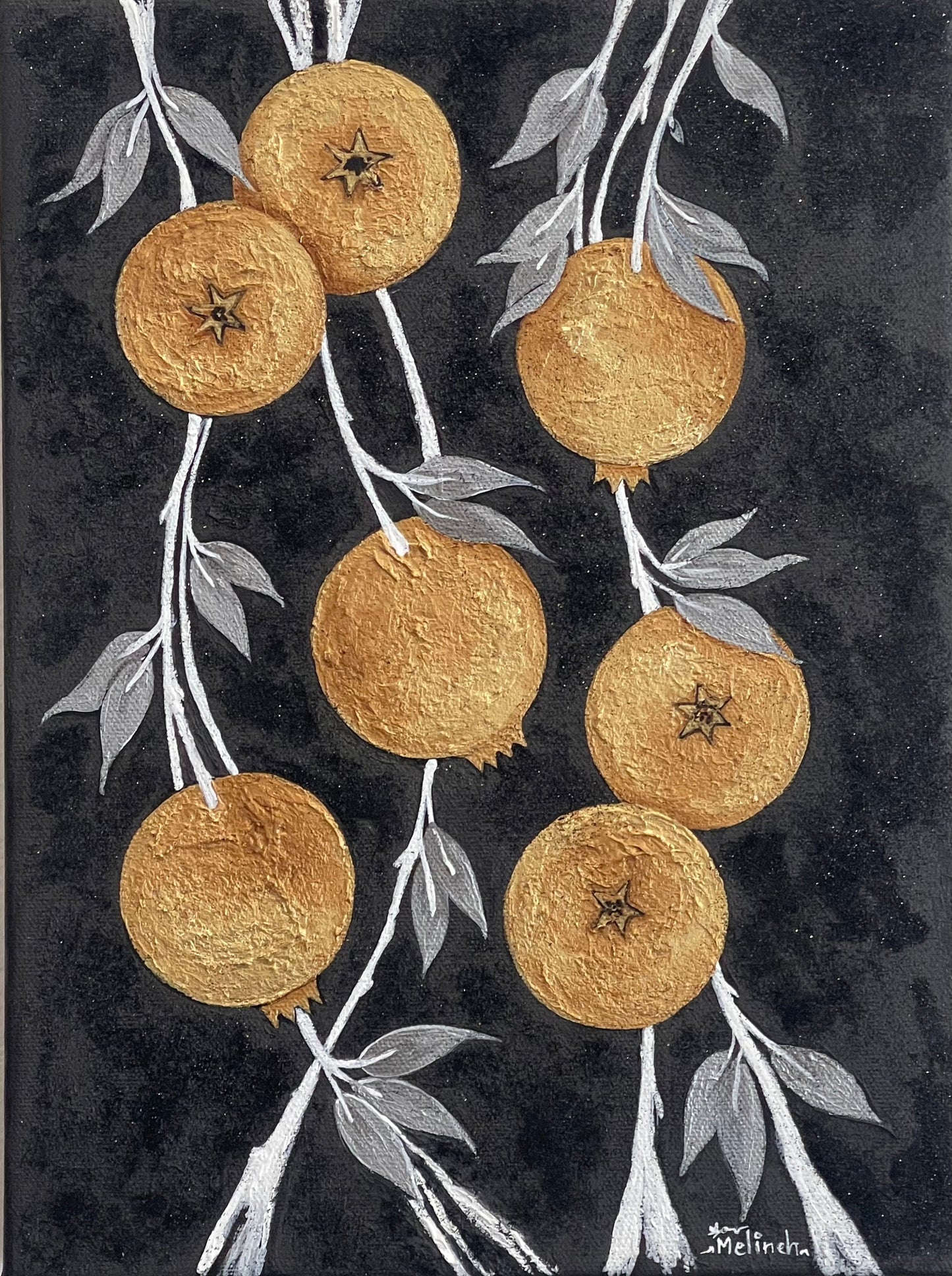 Golden Pomegranates on Black