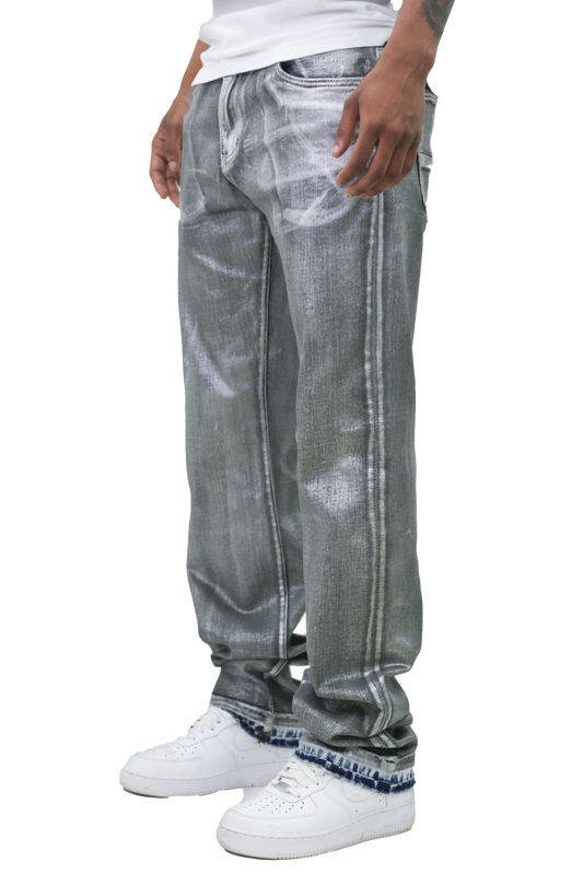 METALLIC PRINTED STACKED JEANS