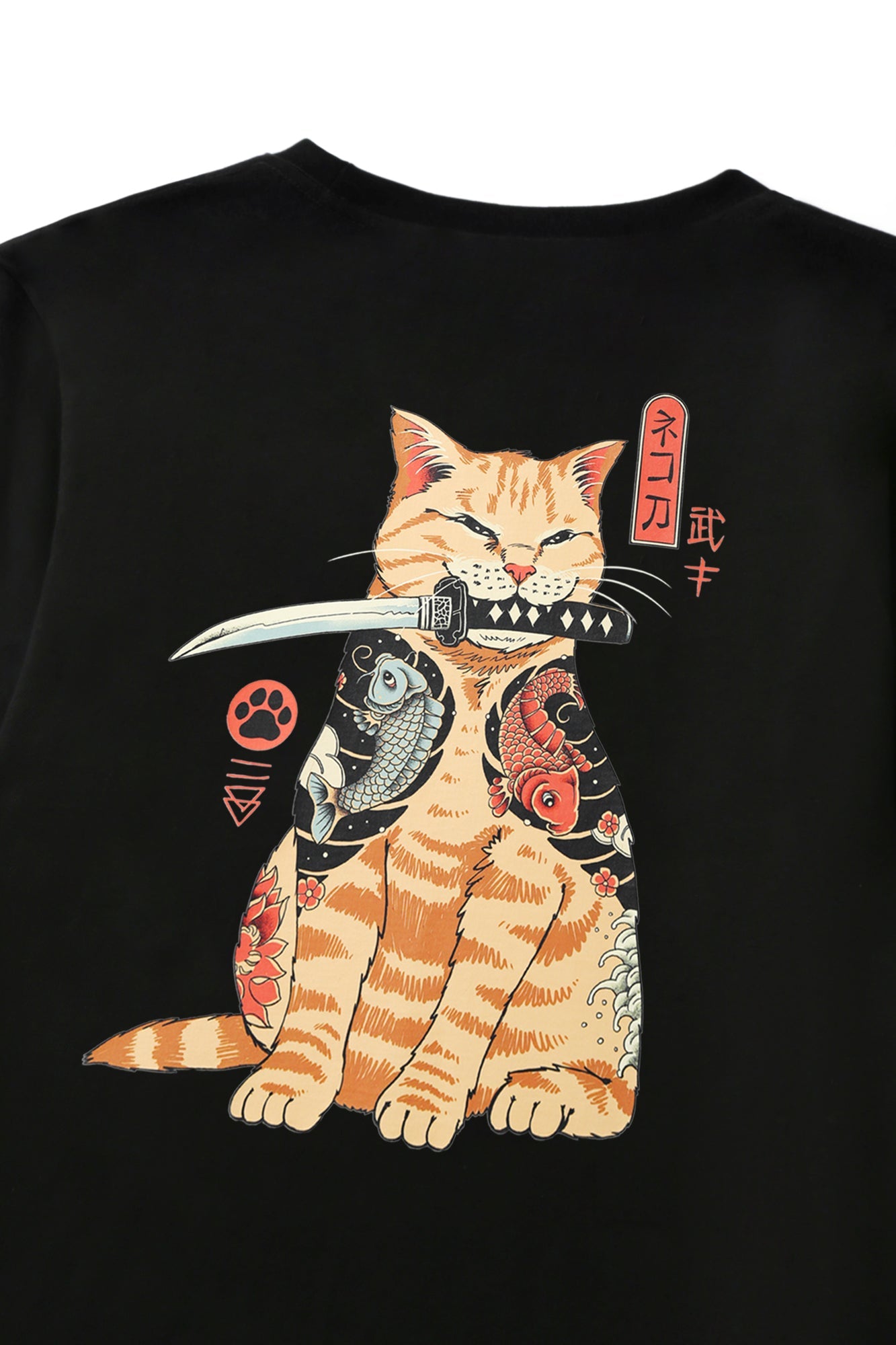 YeT014 Samurai Swordart Cat Tee