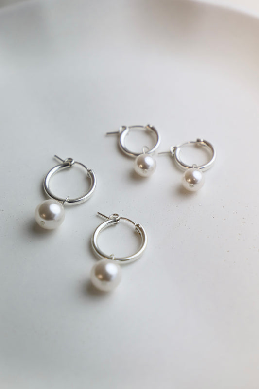 AUDREY PEARL HOOP EARRINGS-SILVER - Concordia Style Boutique