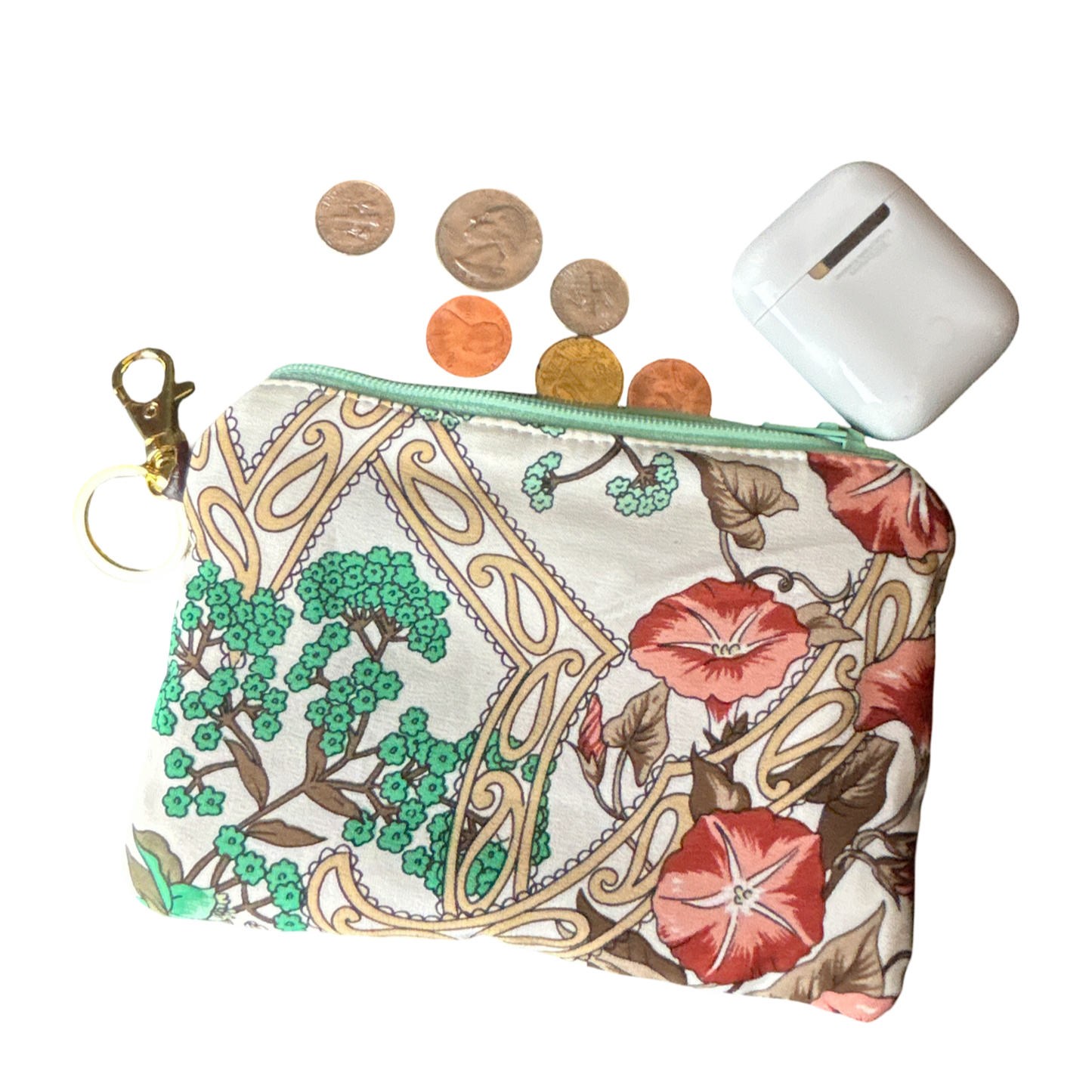 Garden Trellis Vintage Silk Scarf Coffee Run Keychain Bag