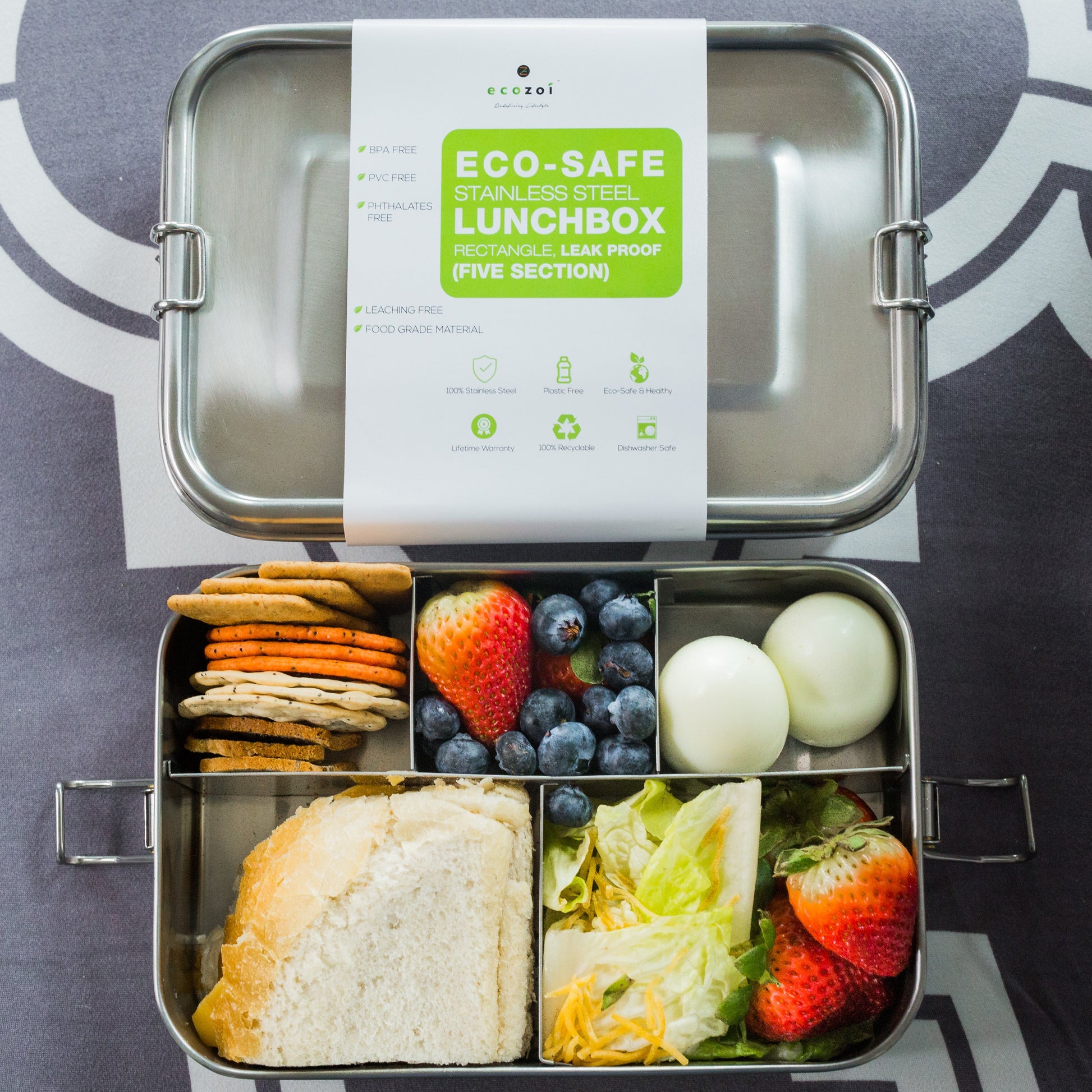 Stainless Steel Lunch Box, 5 Compartment, Leak Proof, 50 Oz - Concordia Style Boutique