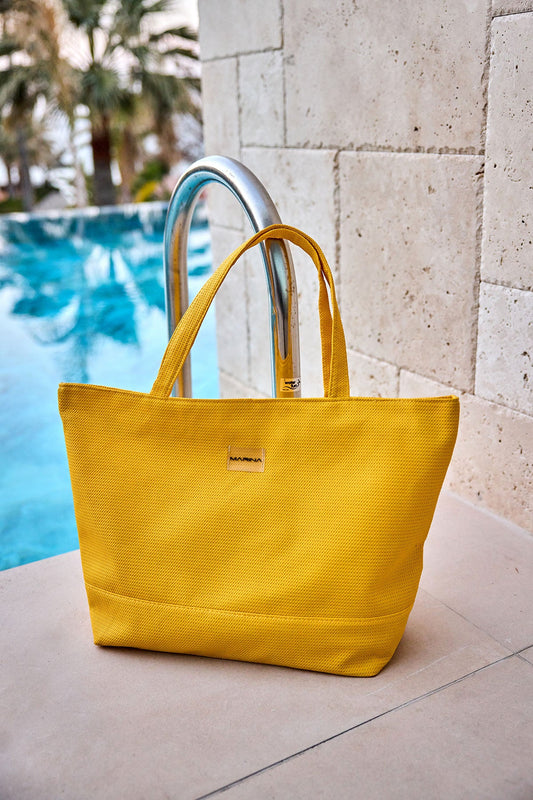 Yellow Faux Leather Beach Bag with Zipper CA2502-3