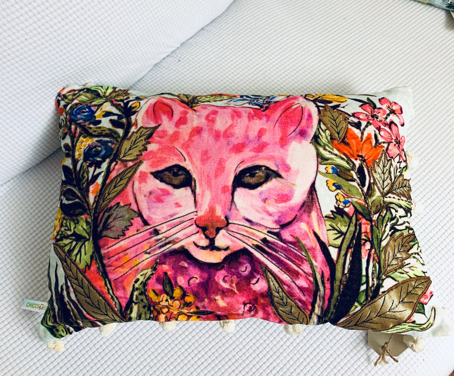 Hand Illustrated  Decorative Cat Pillow 14"X20"