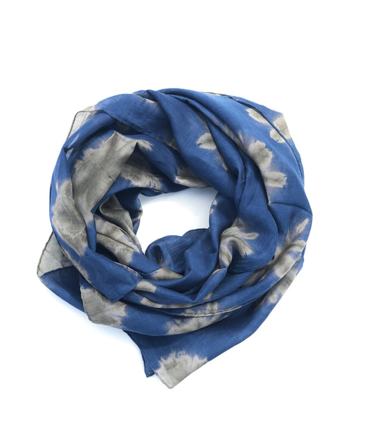 Japanese Tie Dye Scarf | Grey + Olive + Indigo Blue Stardust