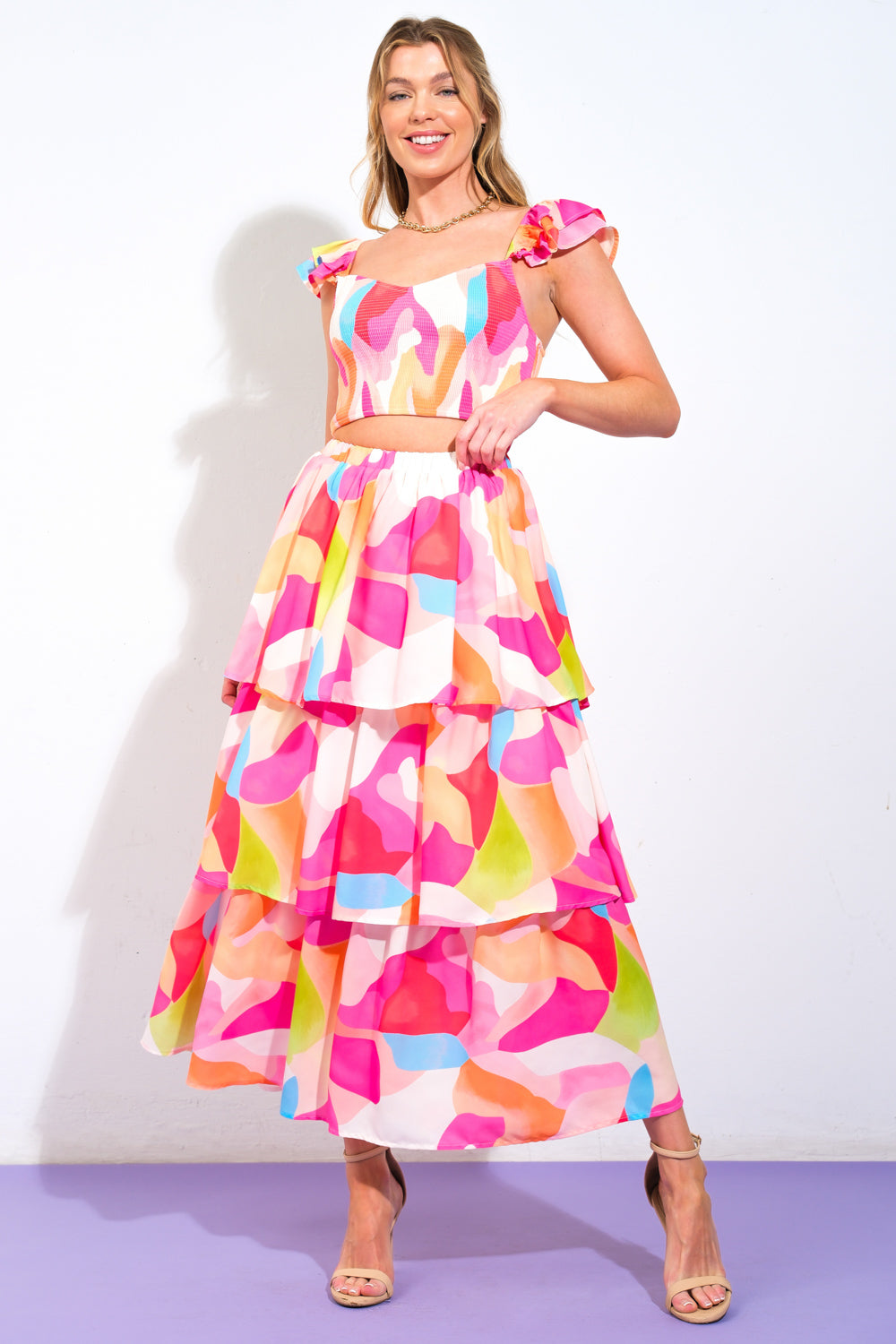 ABSOLUTE EDGE PINK WOVEN TOP AND SKIRT - Concordia Style Boutique