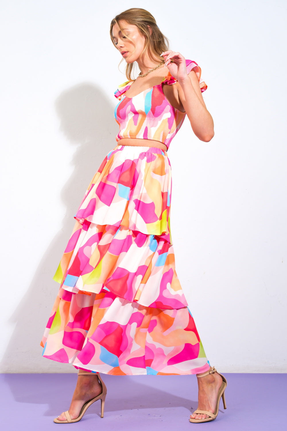 ABSOLUTE EDGE PINK WOVEN TOP AND SKIRT - Concordia Style Boutique