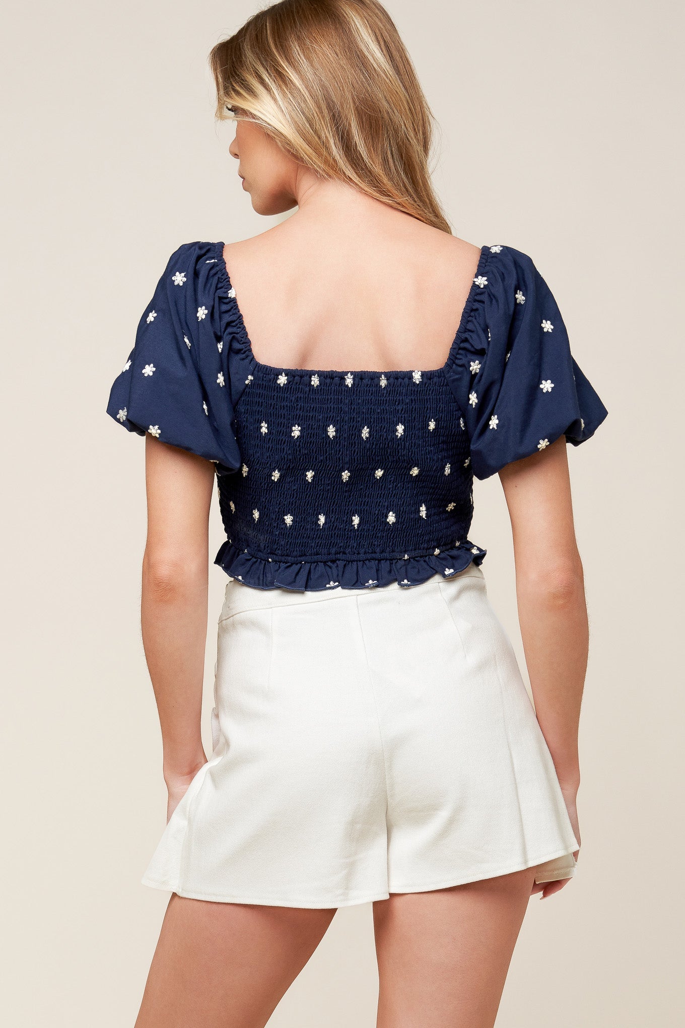 BEBE ALERT NAVY WOVEN TOP - Concordia Style Boutique