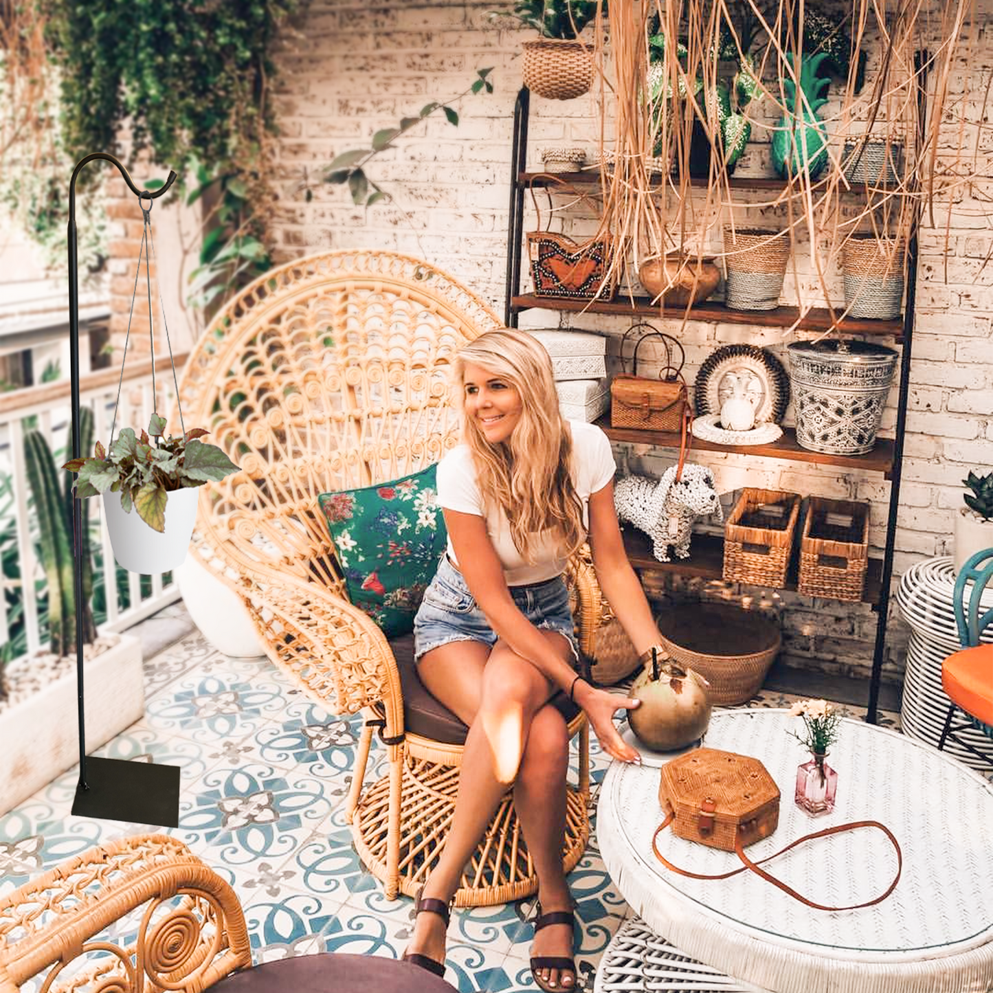 60" Adjustable Heavy Duty Shepherd's Hook Floor Stand For Patio/Garden