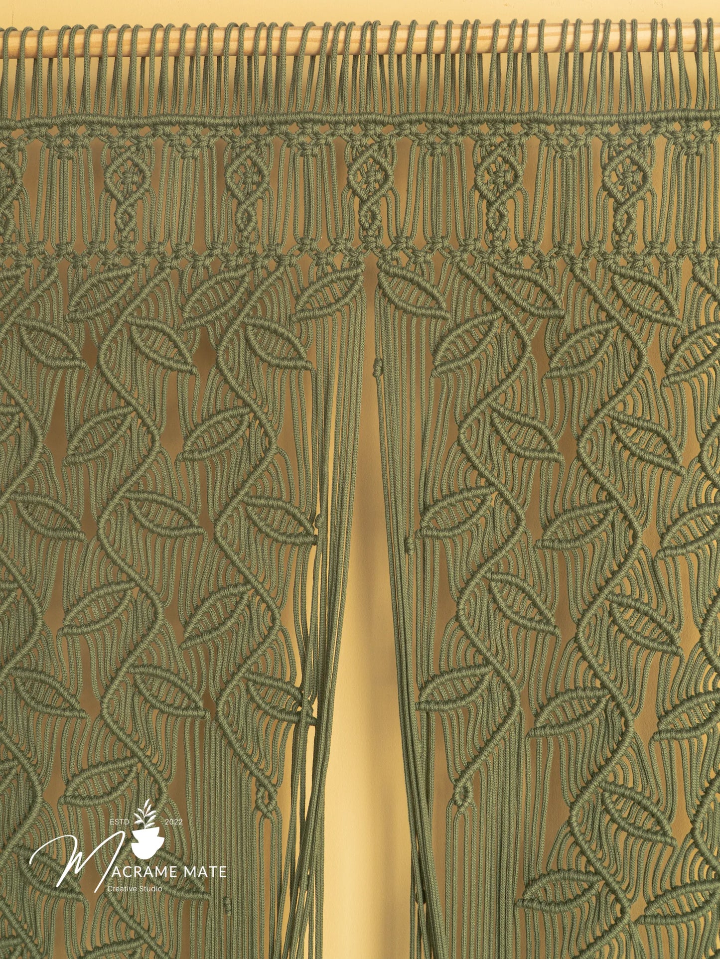 Indigo Olive Green Macrame Leaf Door Curtain