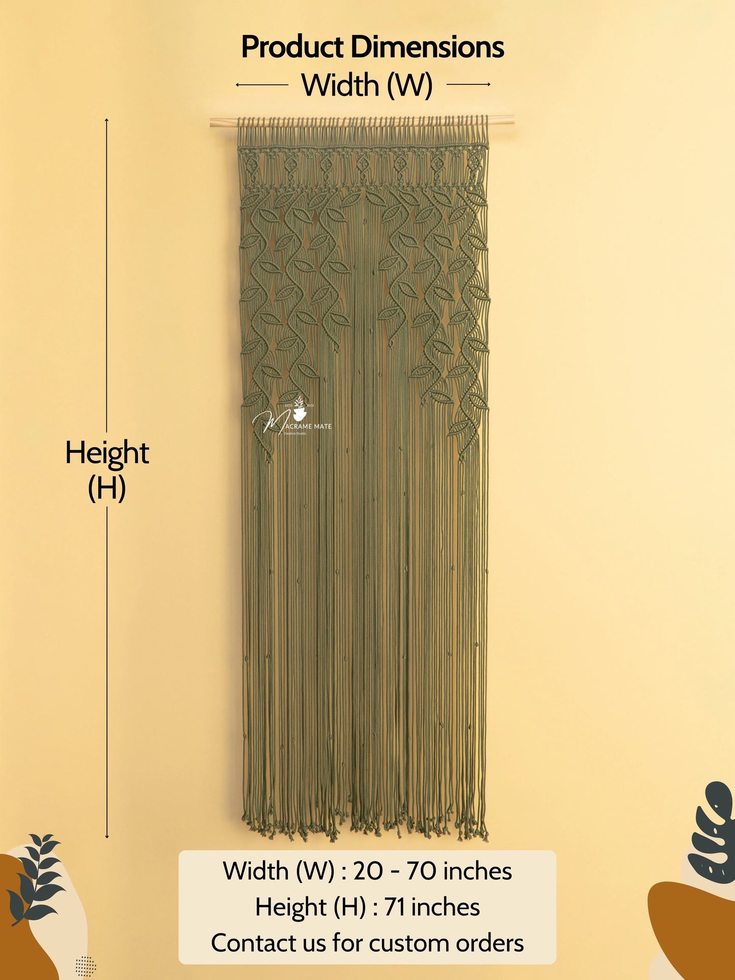 Indigo Olive Green Macrame Leaf Door Curtain