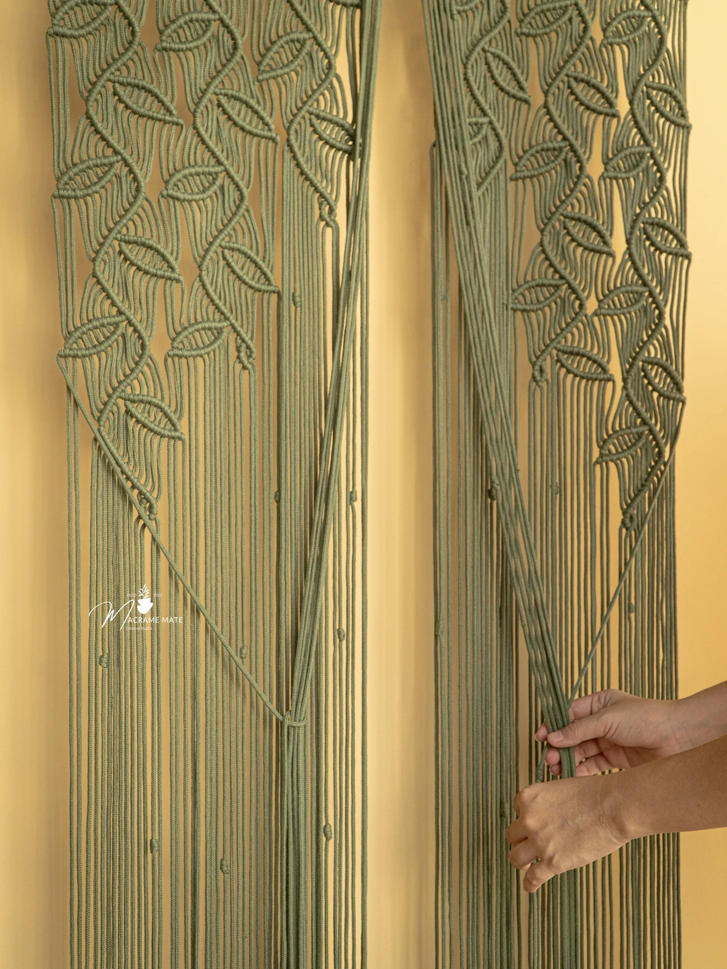 Indigo Olive Green Macrame Leaf Door Curtain