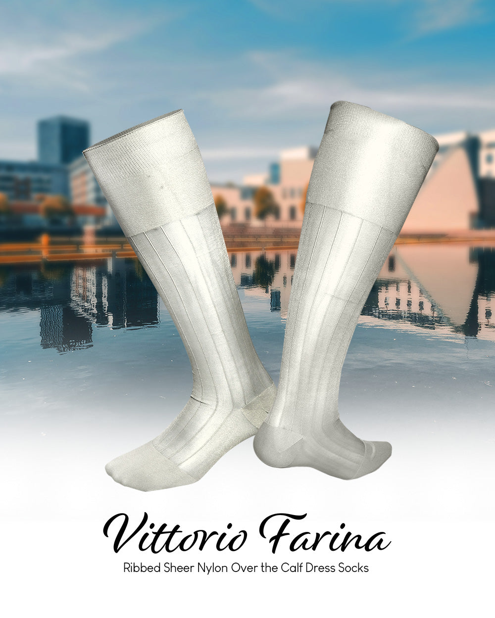 Vittorio Farina Men's Ribbed Shear Nylon Over The Calf Dress Socks