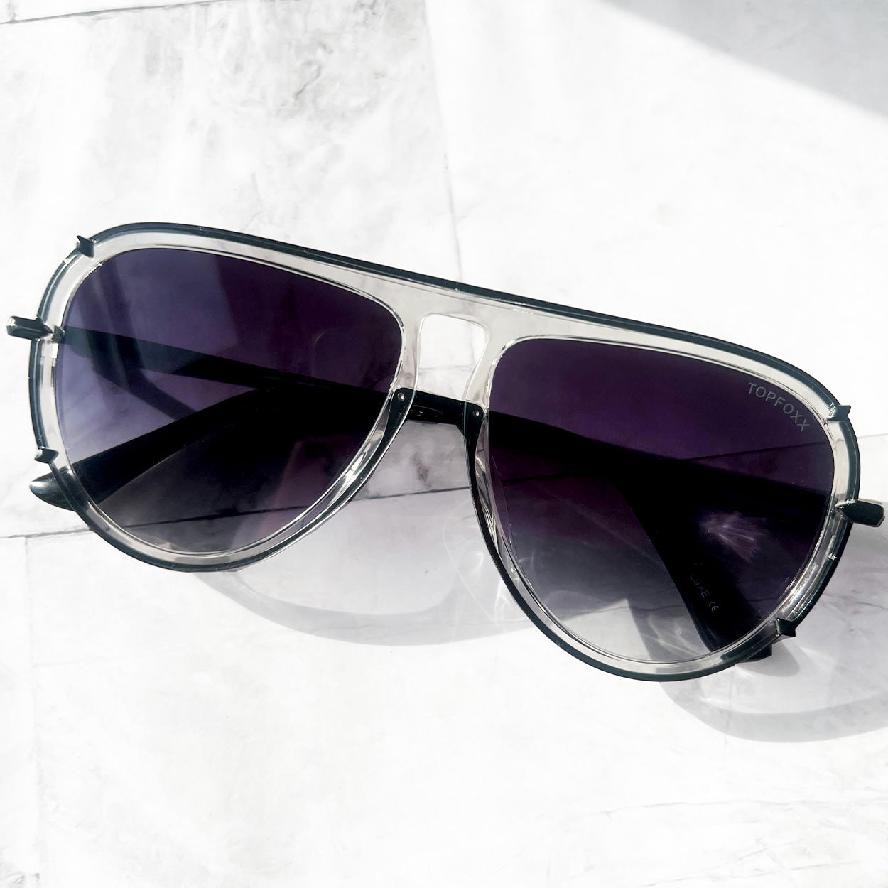 Ivy Luxe - Clear Black Tangle-Free Round Aviator Sunglasses - Concordia Style Boutique