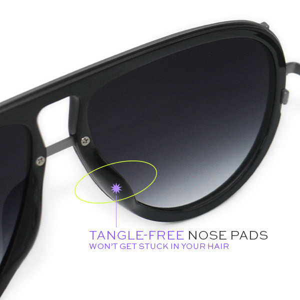 Ivy Luxe - Black Tangle-Free Round Aviator Sunglasses - Concordia Style Boutique