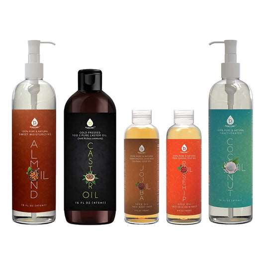 Pursonic Essential Oils & Skin Care Mega Bundle – 100% Pure Golden Jojoba Oil, Rosehip Oil, Sweet Almond Oil, Fractionated Coconut Oil, and Castor Oil - Concordia Style Boutique