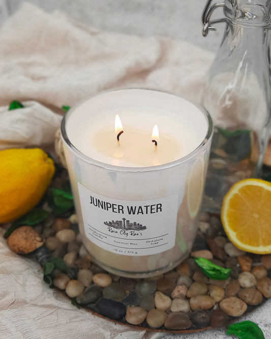 Juniper Water 13 oz Luxury Candle | Iridescent White