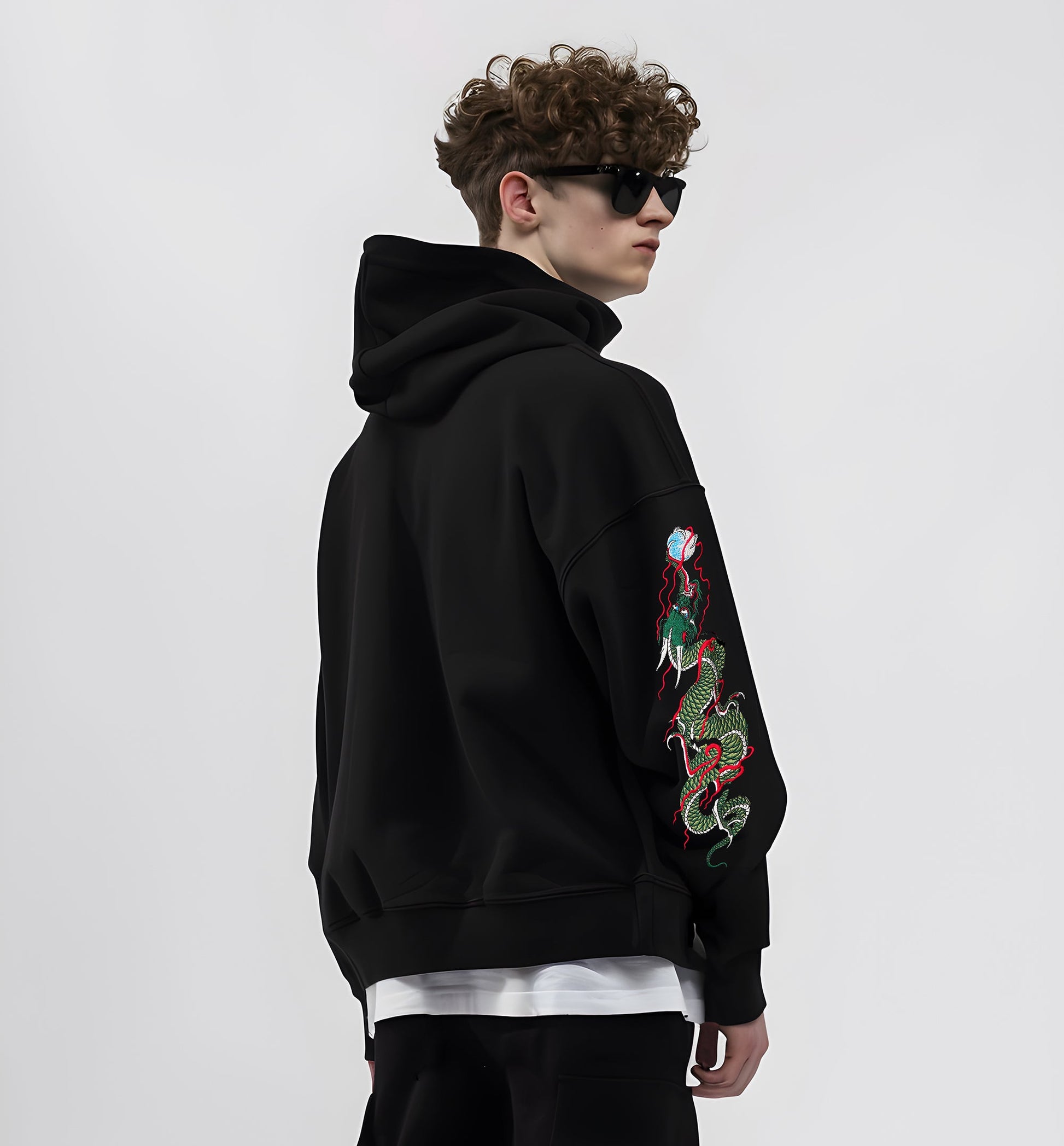 KH9005 Green Dragon Embroidery Hoodie - Concordia Style Boutique