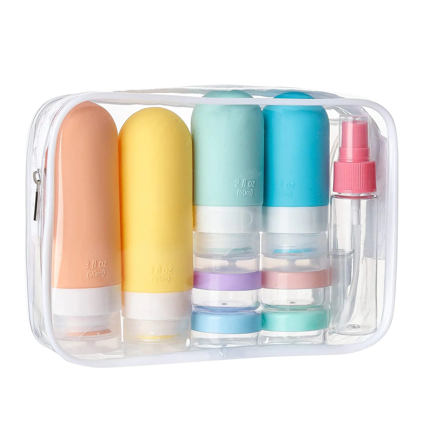 TSA-Approved Reusable Silicone Travel Bottles Set – 16 pcs / White Pack – Optional Logo
