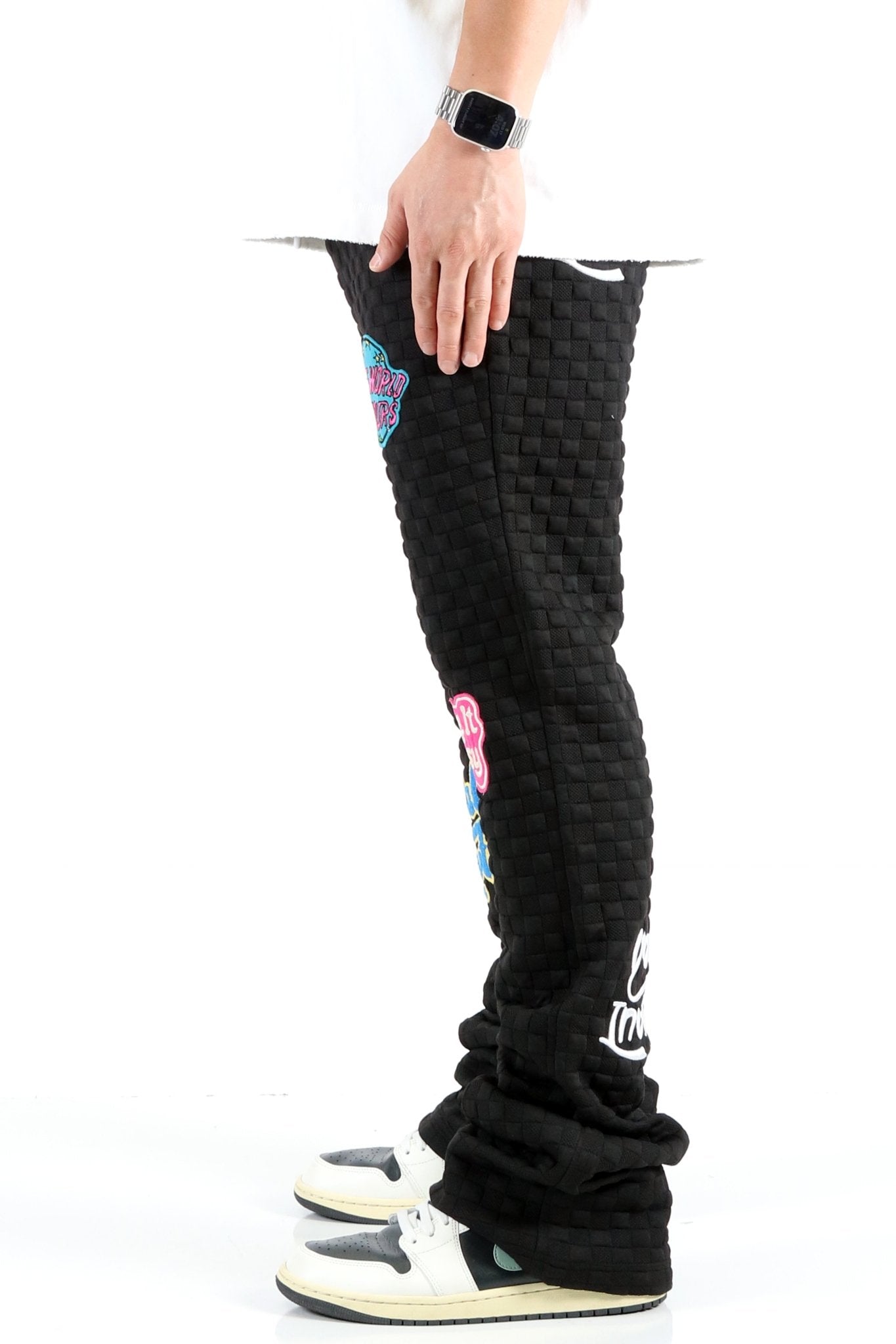 KUROI Waffle fleece graphic skinny flare stacked pants - Concordia Style Boutique